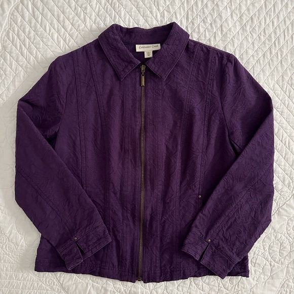 Coldwater Creek Embossed Textured Jacket Full Zip Purple Petite 8 - Picture 1 of 9